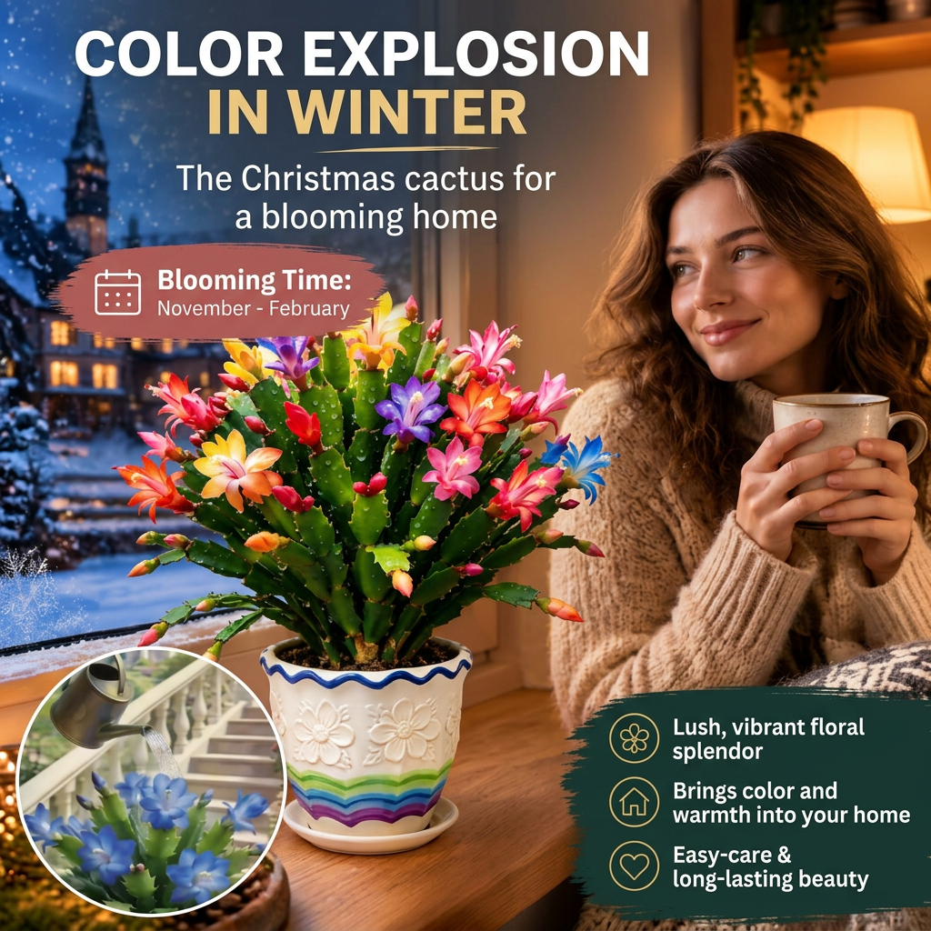 🌵 Christmas Cactus Schlumbergera | Large Easy Care Indoor Potted Plant, Cold Tolerant, Heavy Buds & Year-Round Blooms, Festive Home Decor