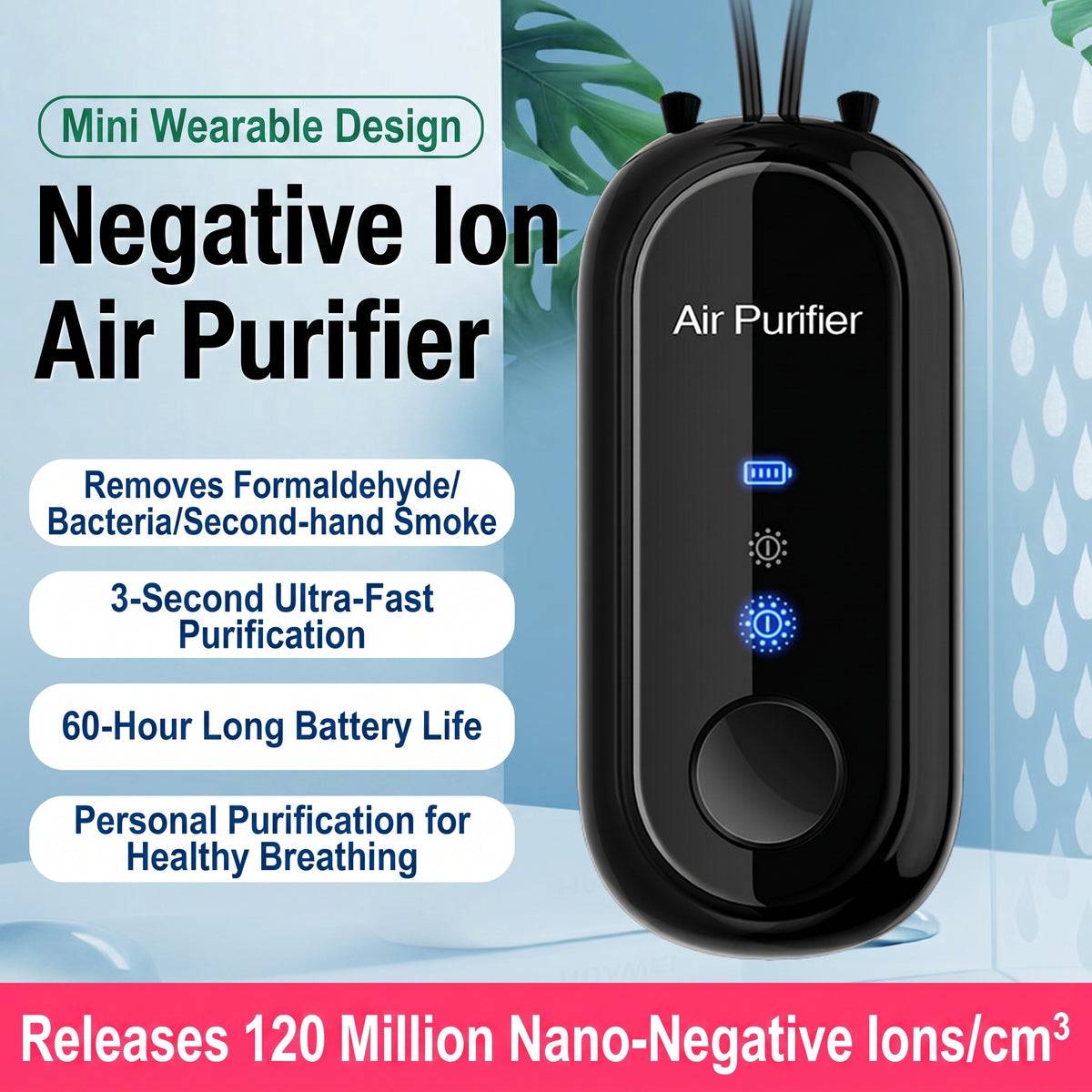🔥Limited-time 50% off-Mini neck-hanging negative ion air purifier