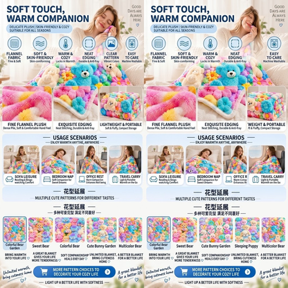 🧸 Plush Bear Flower Blanket, Ins Macaron Color Cozy Throw Blanket, Soft Fluffy Lightweight Blanket for Sofa, Bed, Home Decor & Gift
