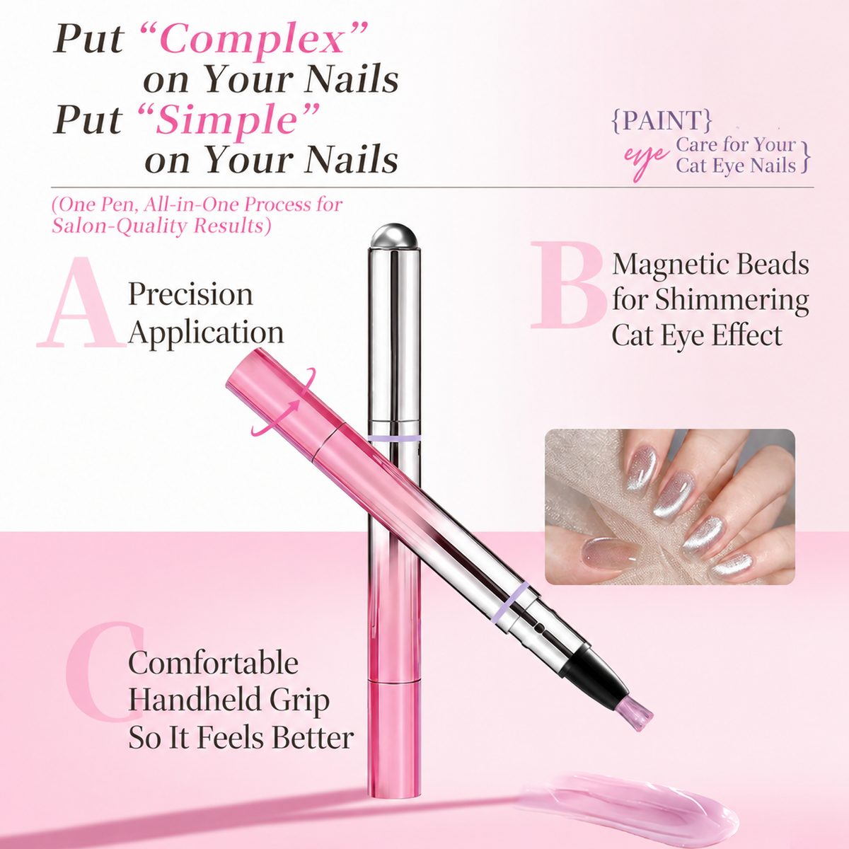✨Cat Eye Nail Pen with Built-in Magnetic Beads💅 5 Shades of Sheer Nude, Elegant & Skin-brightening 2-in-1!