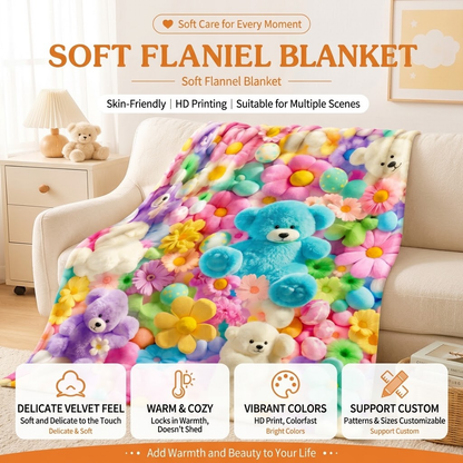🧸 Plush Bear Flower Blanket, Ins Macaron Color Cozy Throw Blanket, Soft Fluffy Lightweight Blanket for Sofa, Bed, Home Decor & Gift