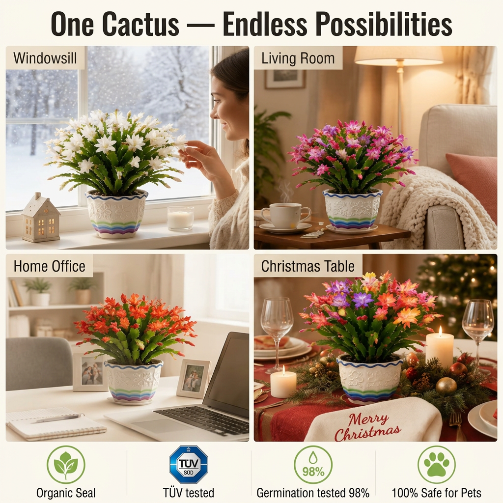 🌵 Christmas Cactus Schlumbergera | Large Easy Care Indoor Potted Plant, Cold Tolerant, Heavy Buds & Year-Round Blooms, Festive Home Decor