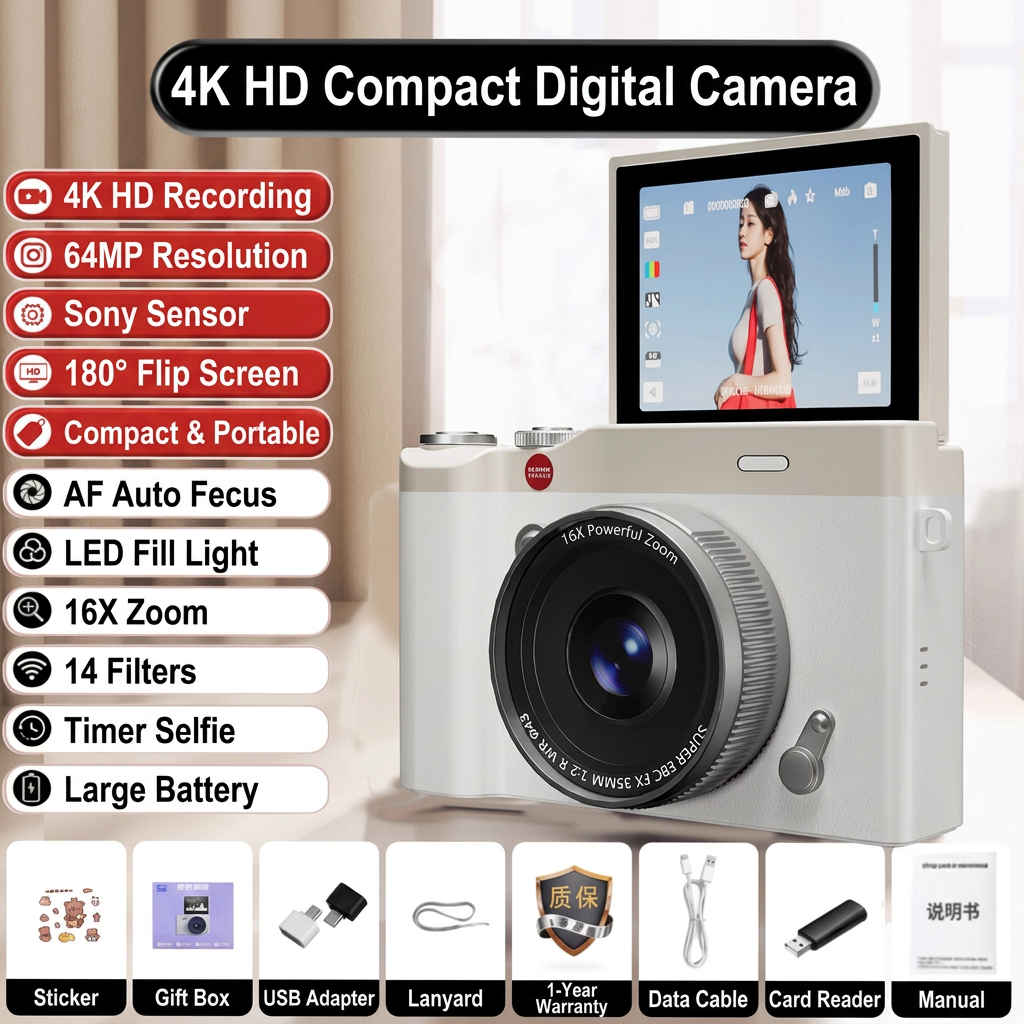 80% off Selling at a loss📸 WIKICO 4K Digital Camera for Photography & Content Creators ✨｜64MP, 3-Inch 180° Flip Screen, 18X Digital Zoom